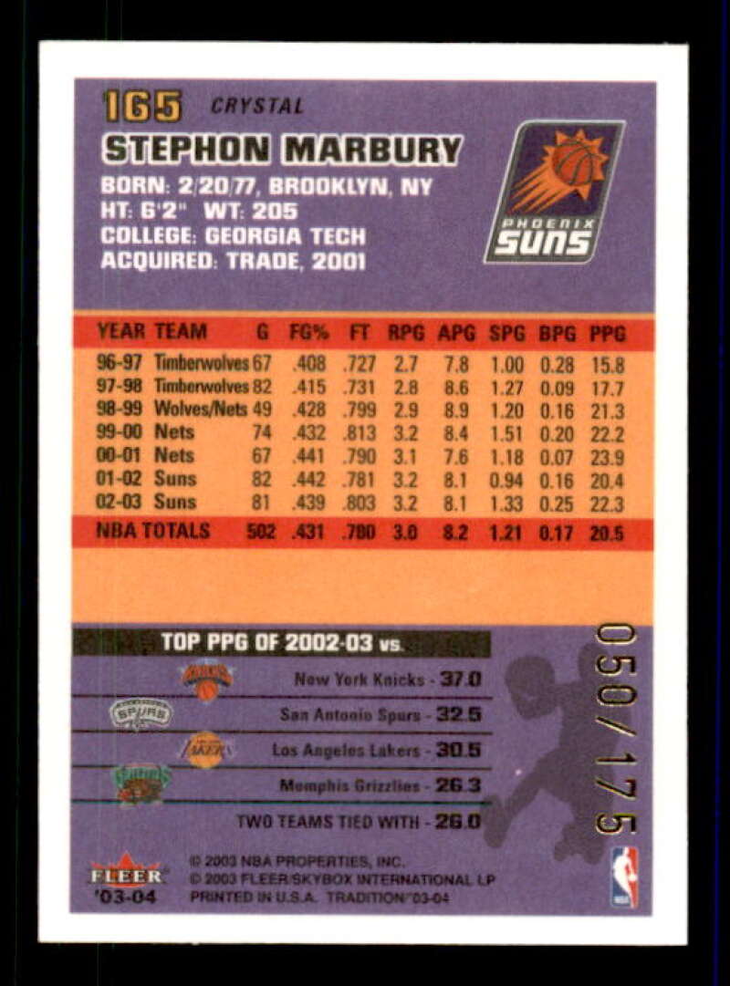 Stephon Marbury Card 2003-04 Fleer Tradition Crystal #165 Image 2