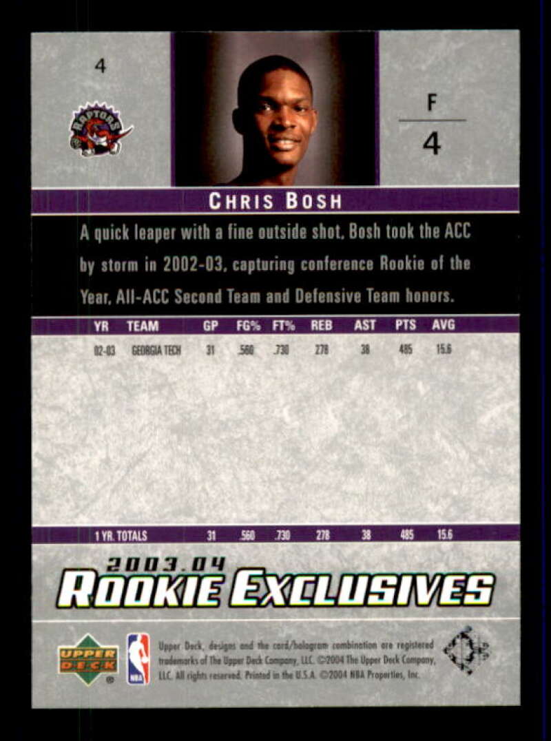 Chris Bosh Rookie Card 2003-04 Upper Deck Rookie Exclusives #4 Image 2