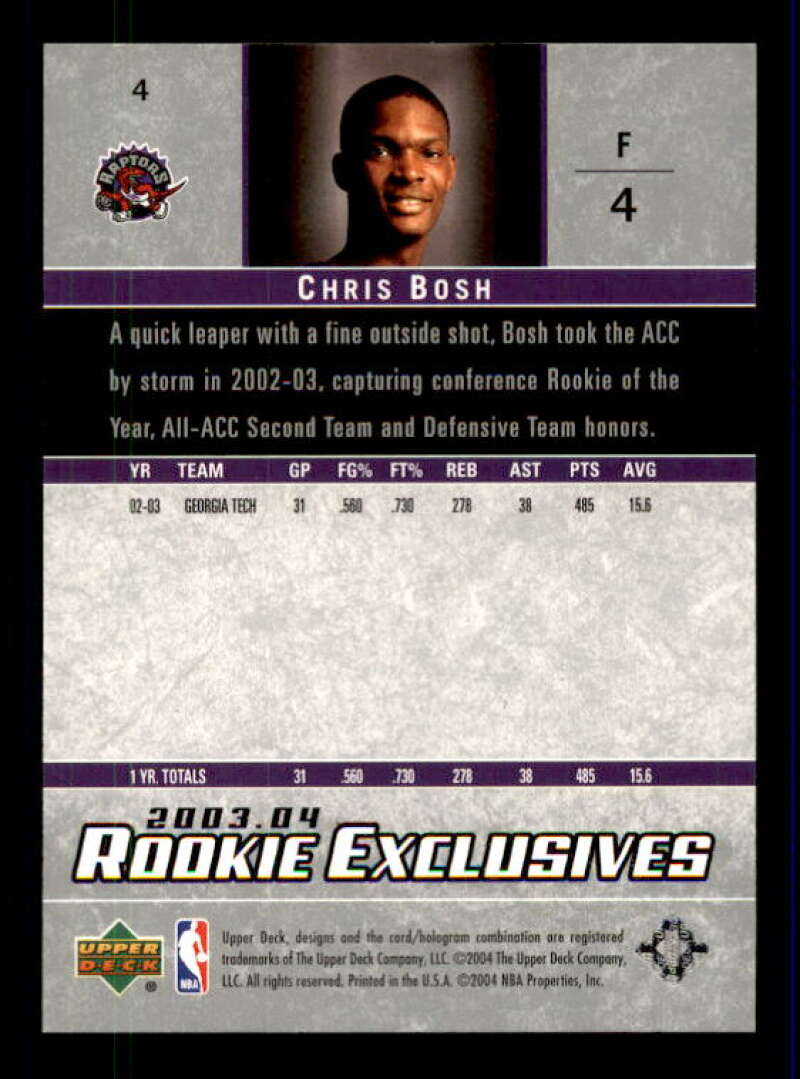 Chris Bosh Rookie Card 2003-04 Upper Deck Rookie Exclusives #4 Image 2