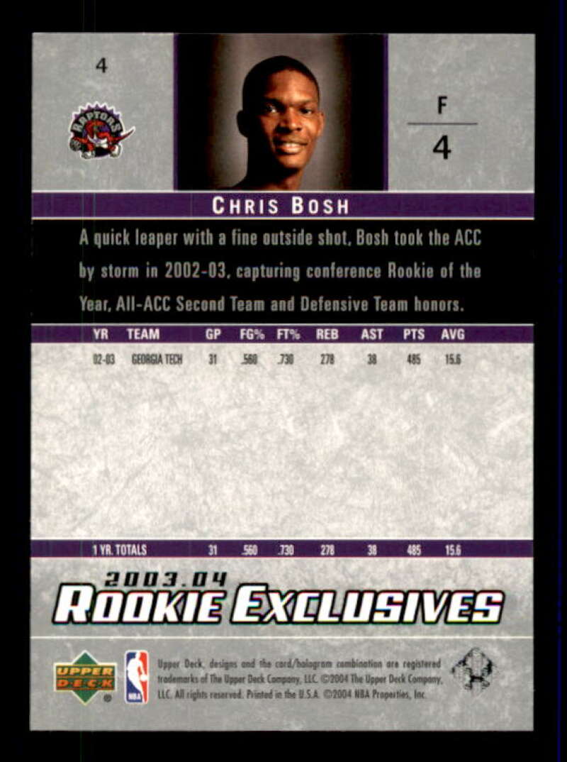 Chris Bosh Rookie Card 2003-04 Upper Deck Rookie Exclusives #4 Image 2