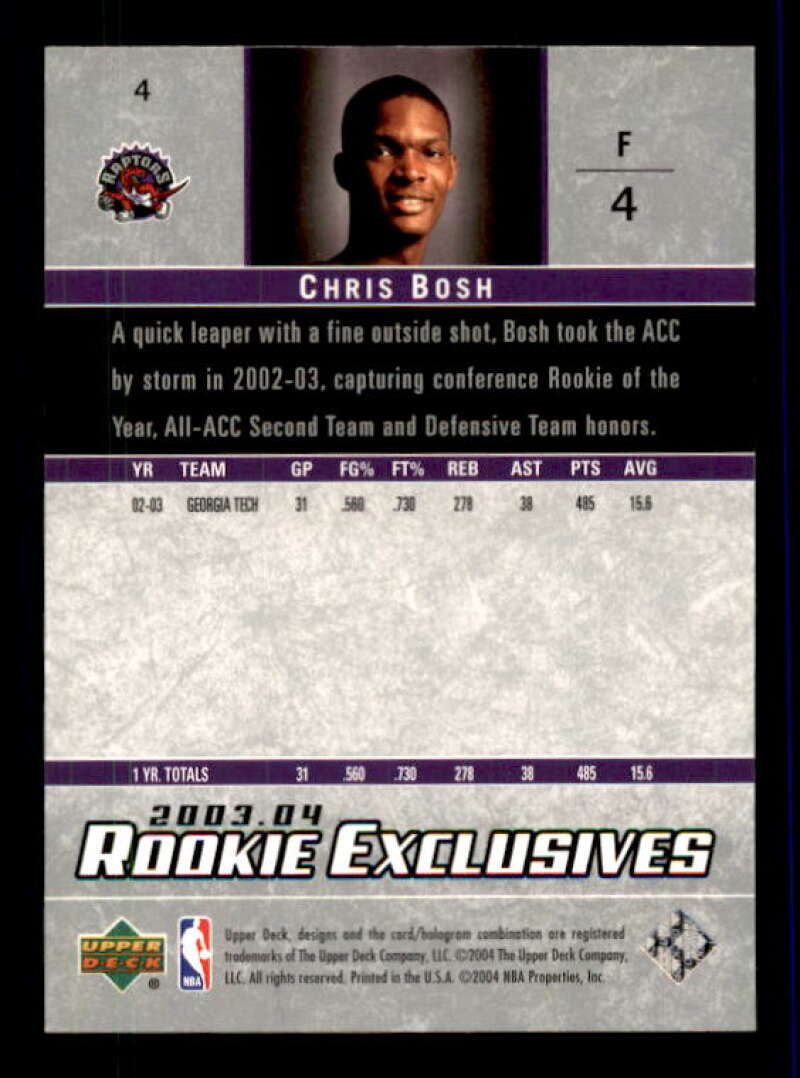 Chris Bosh Rookie Card 2003-04 Upper Deck Rookie Exclusives #4 Image 2