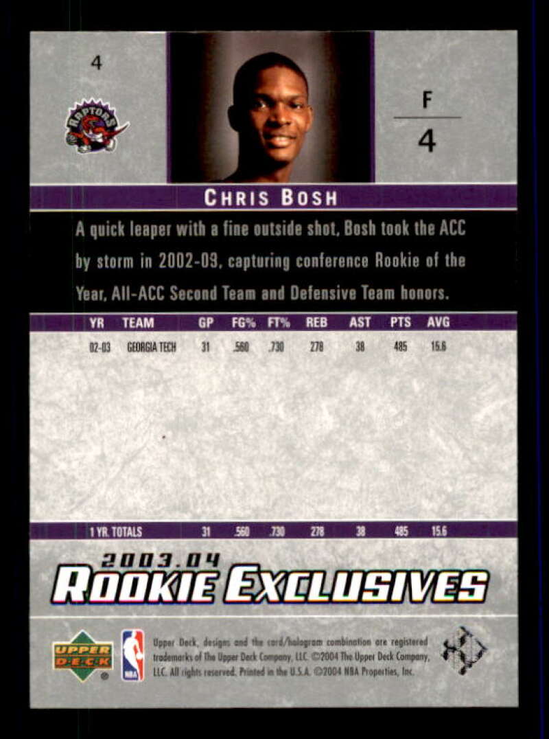 Chris Bosh Rookie Card 2003-04 Upper Deck Rookie Exclusives #4 Image 2