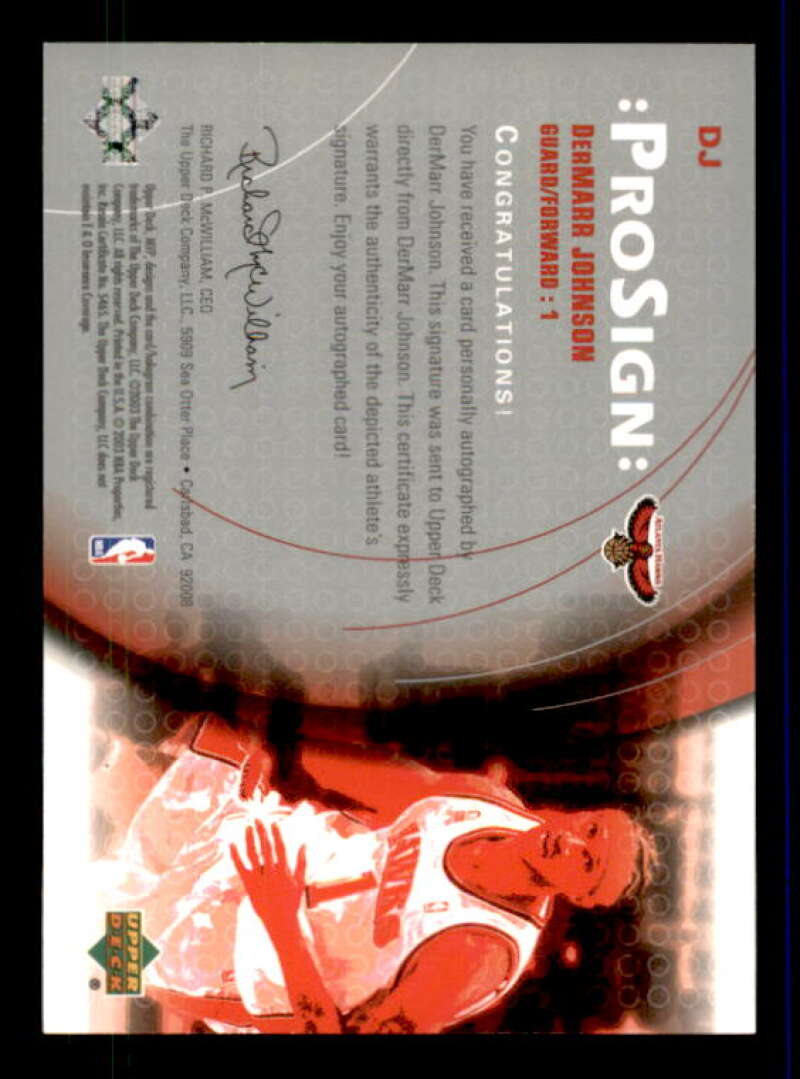 DerMarr Johnson Card 2003-04 Upper Deck MVP ProSign #DJ Image 2