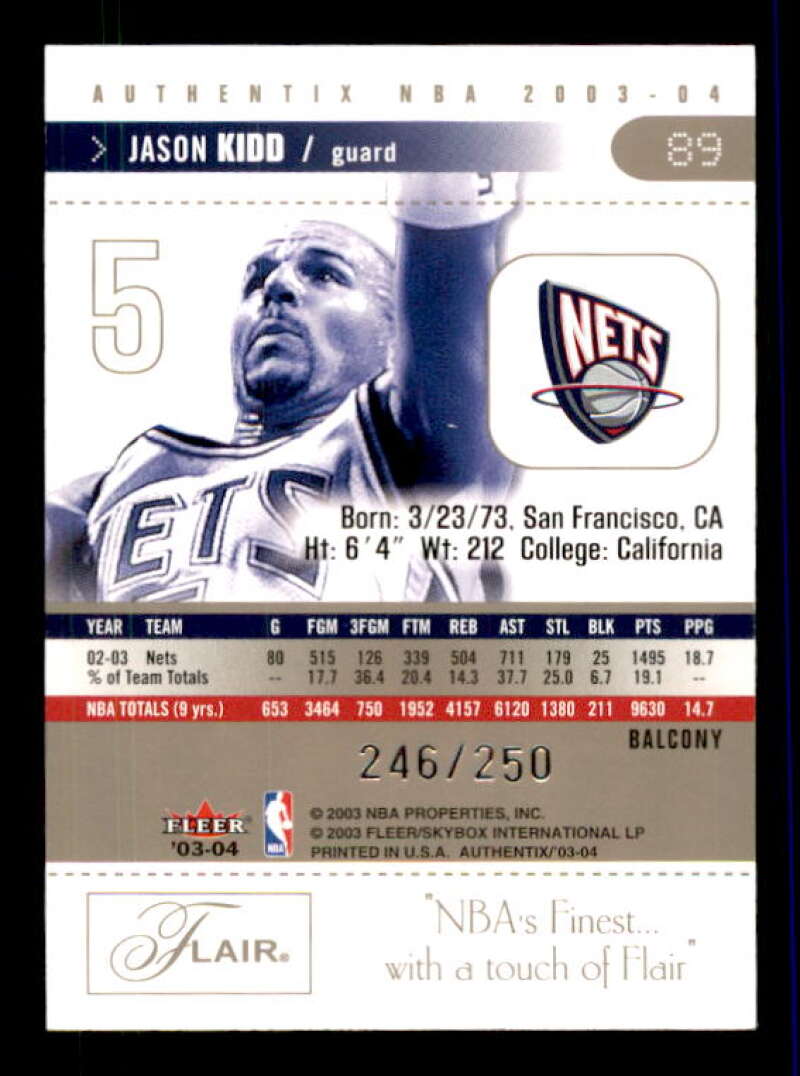 Jason Kidd Card 2003-04 Fleer Authentix Balcony #89 Image 2