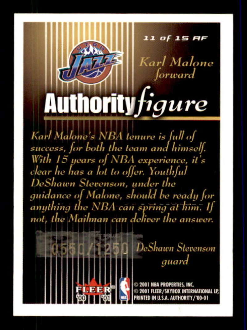 DeShawn Stevenson/Karl Malone Card 2000-01 Fleer Authority Figures #AF11 Image 2