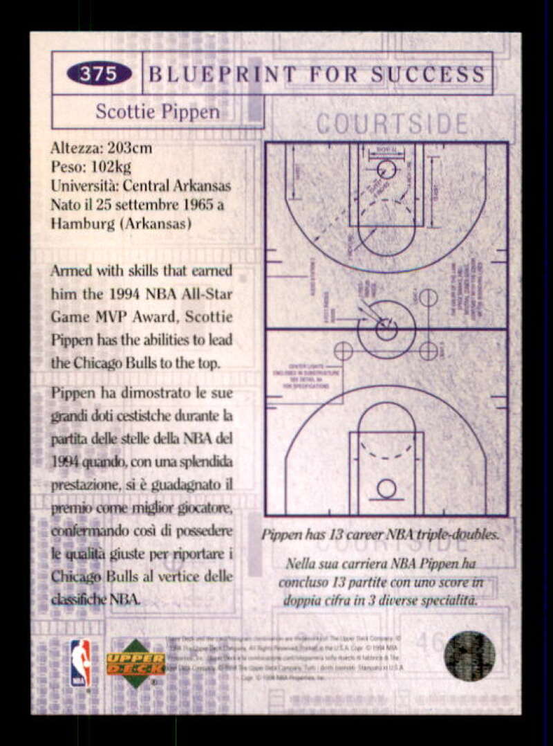 Scottie Pippen BP Card 1994-95 Collector's Choice International Gold #375 Image 2