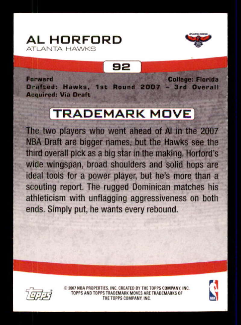 Al Horford Rookie Card 2007-08 Topps Trademark Moves #92 Image 2