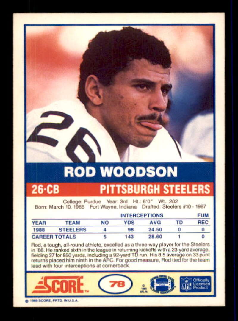 Rod Woodson Rookie Card 1989 Score #78 Image 2