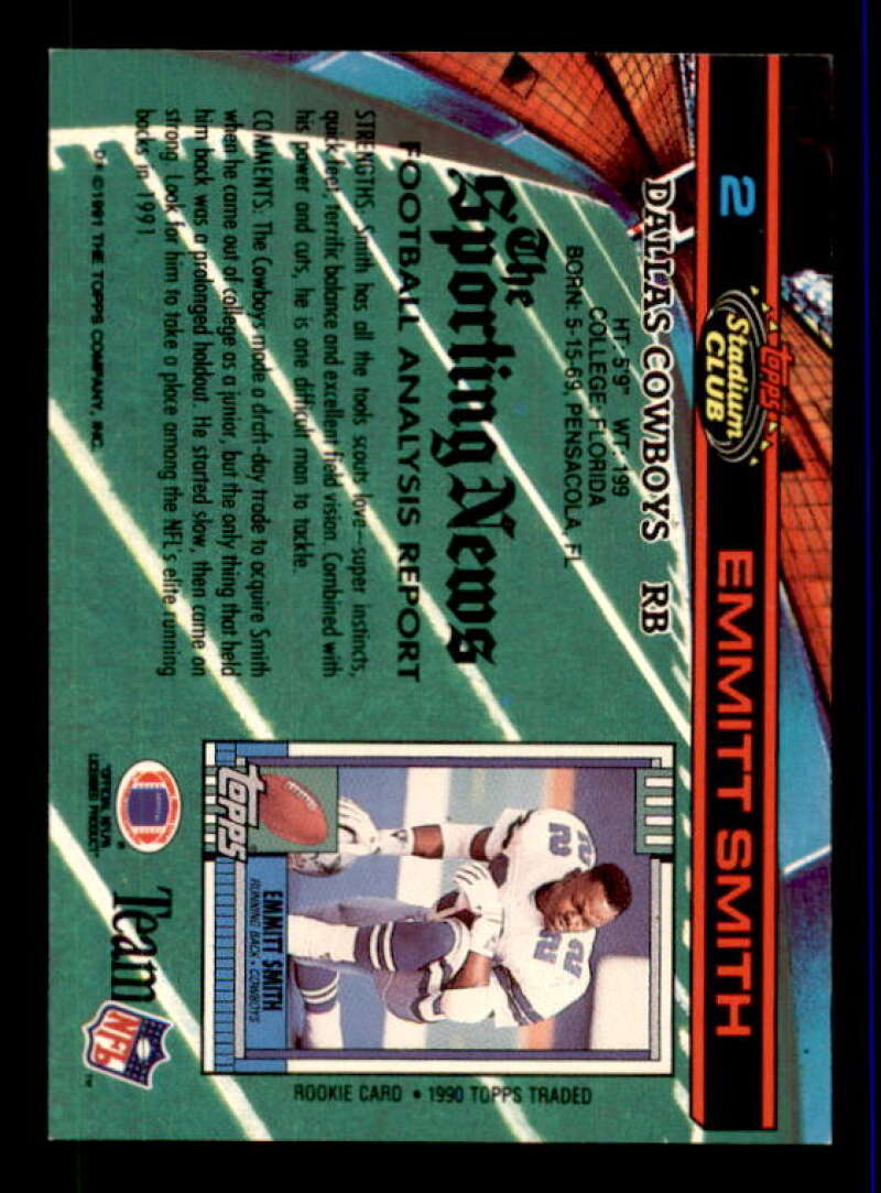 Emmitt Smith Card 1991 Stadium Club #2 Image 2