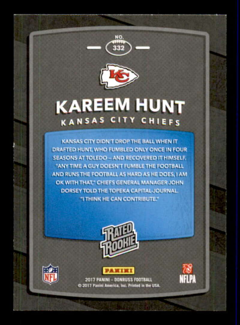 Kareem Hunt RR Rookie Card 2017 Donruss #332 Image 2