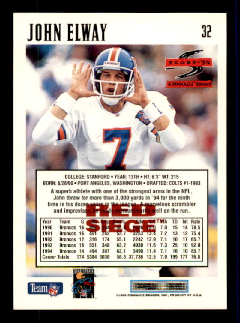 John Elway Card 1995 Score Red Siege #32 Image 2