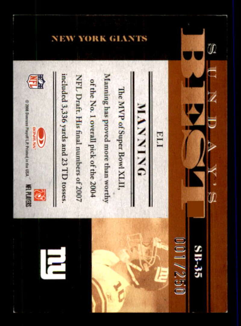 Eli Manning 2008 Donruss Classics Sunday's Best Silver Holofoil (001/250) #35 Image 2