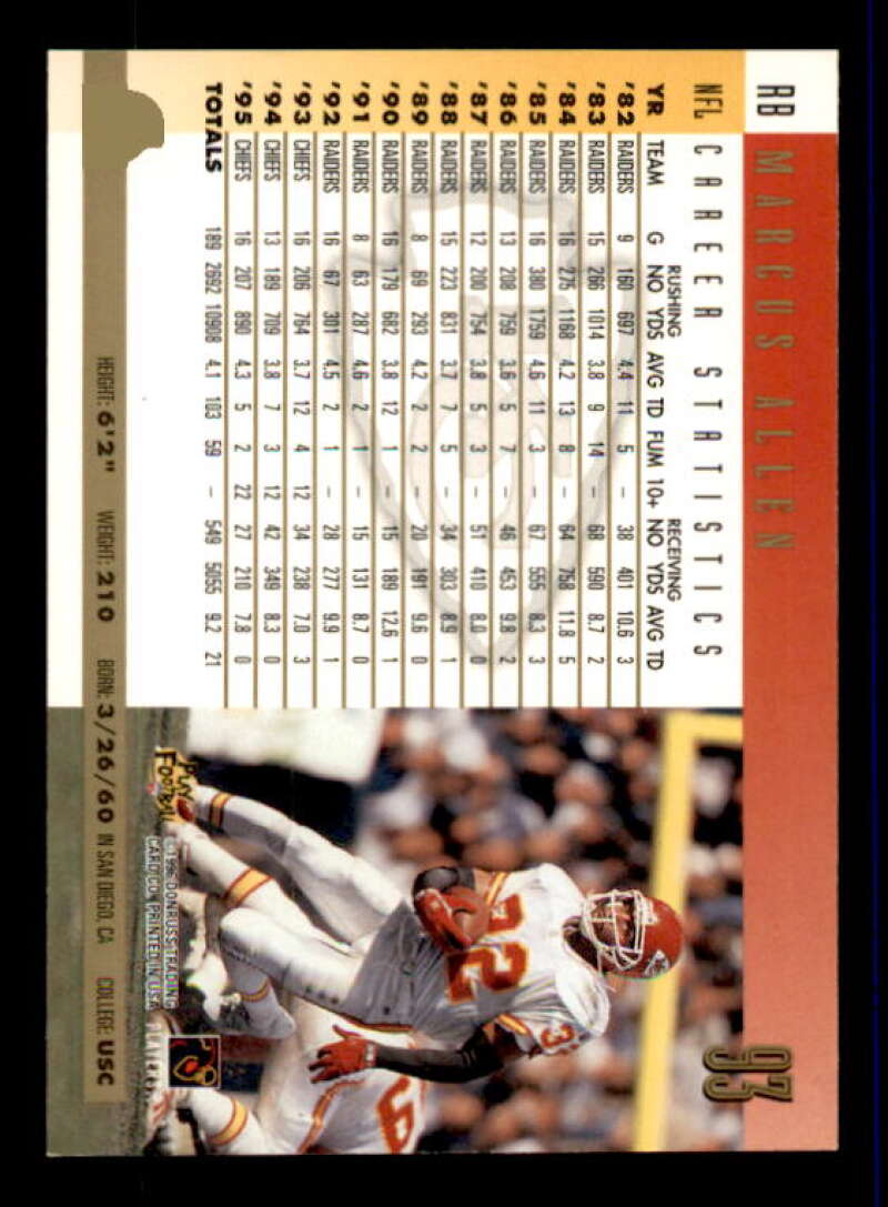 Marcus Allen Card 1996 Donruss Press Proofs #93 Image 2