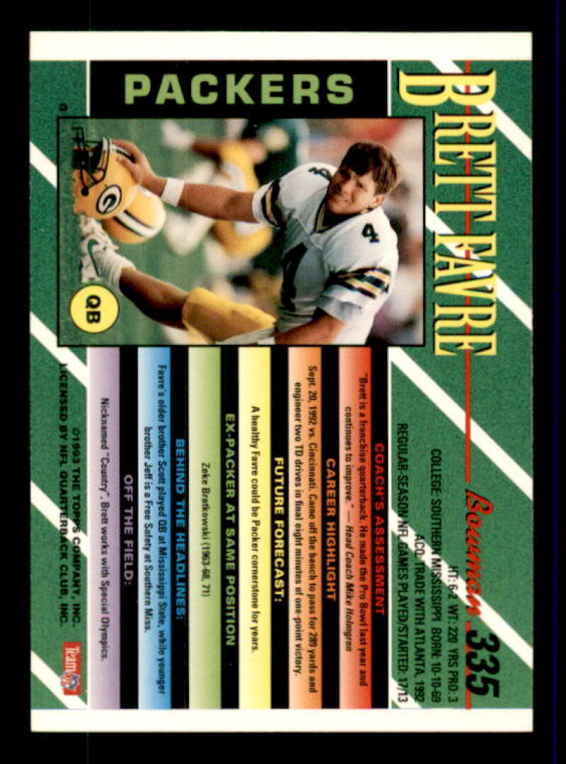 Brett Favre Foil Card 1993 Bowman #335 Image 2
