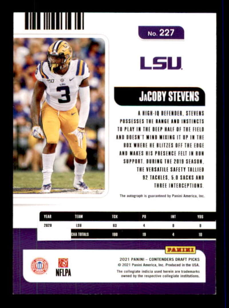 JaCoby Stevens AU Rookie Card 2021 Panini Contenders Draft Picks #227 Image 2