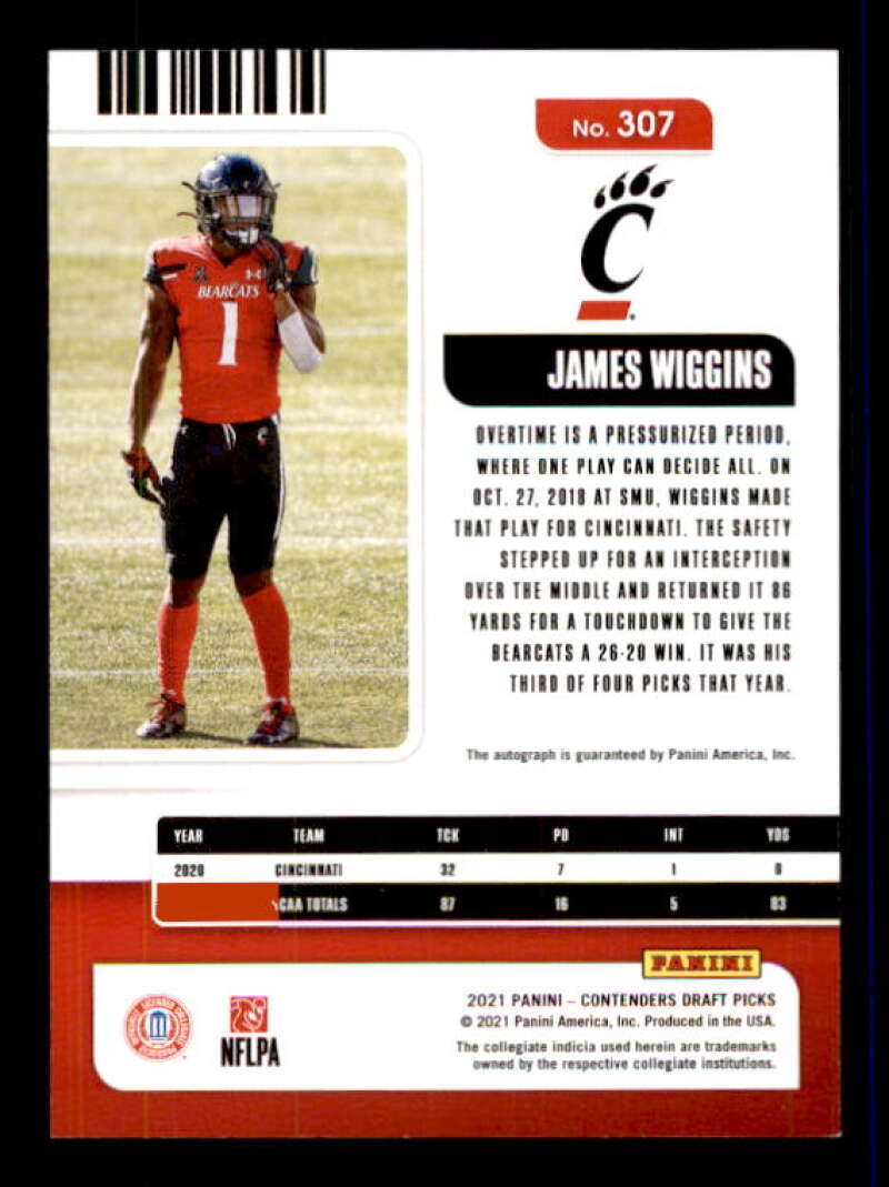 James Wiggins AU Rookie Card 2021 Panini Contenders Draft Picks #307 Image 2