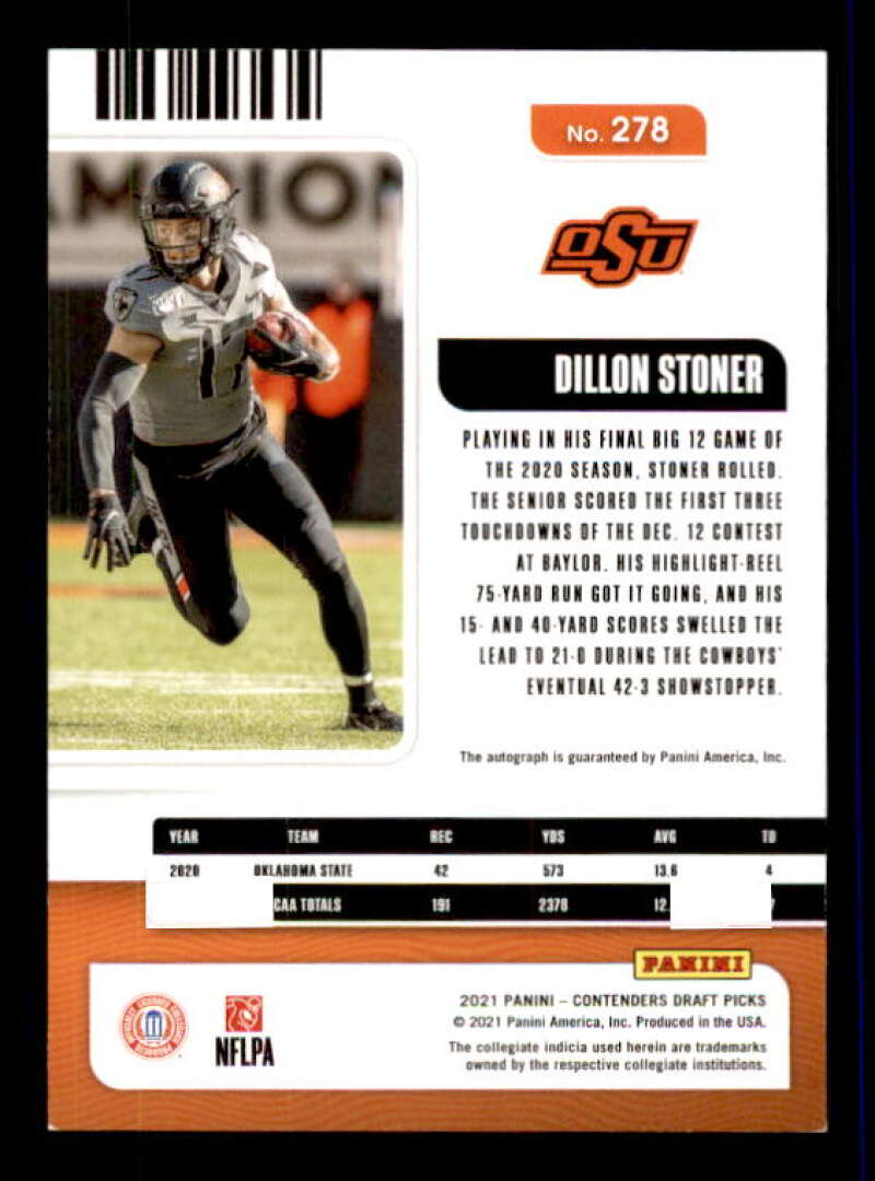 Dillon Stoner AU Rookie Card 2021 Panini Contenders Draft Picks #278 Image 2