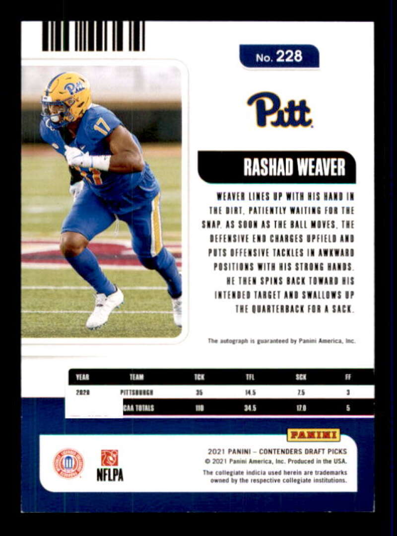 Rashad Weaver AU Rookie Card 2021 Panini Contenders Draft Picks #228 Image 2