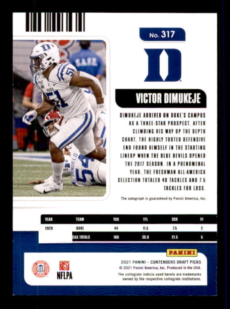 Victor Dimukeje AU Rookie Card 2021 Panini Contenders Draft Picks #317 Image 2