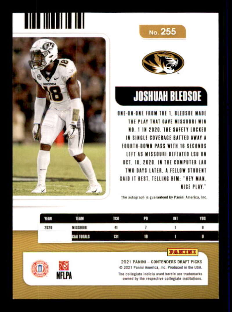 Joshuah Bledsoe AU Rookie Card 2021 Panini Contenders Draft Picks #255 Image 2