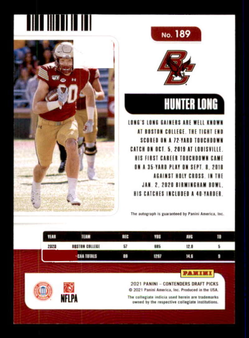 Hunter Long AU Rookie Card 2021 Panini Contenders Draft Picks #189