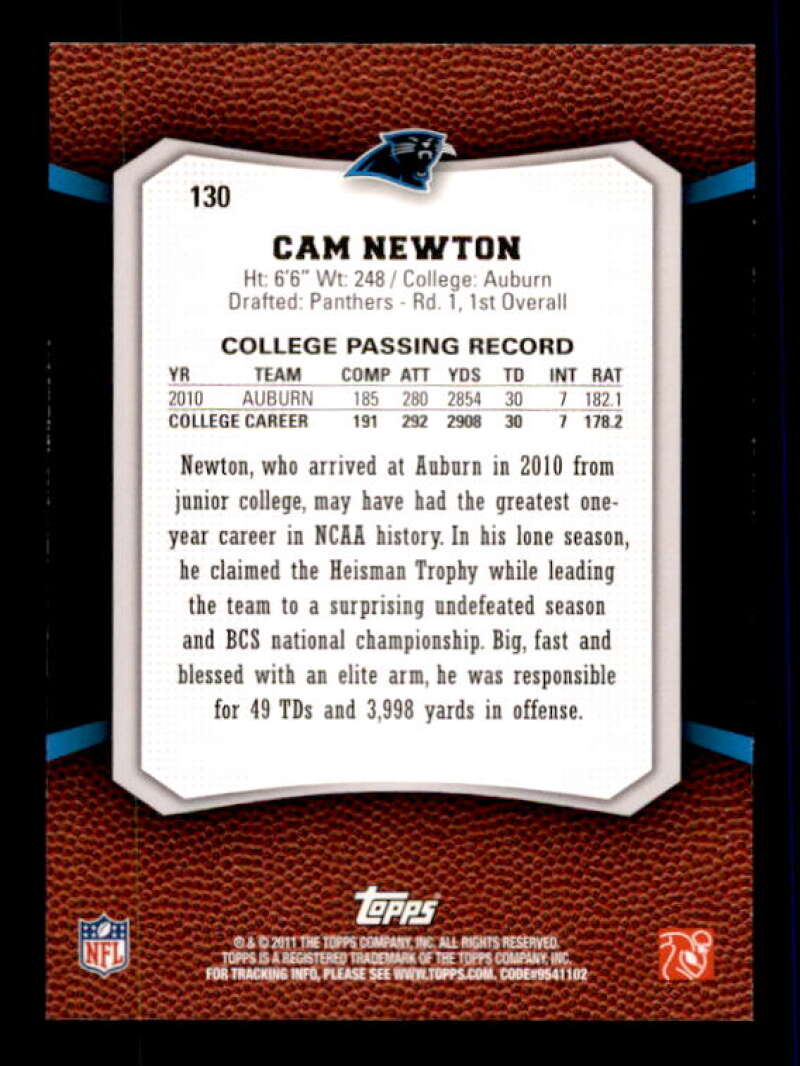 Cam Newton Rookie Card 2011 Topps Rising Rookies #130 Image 2