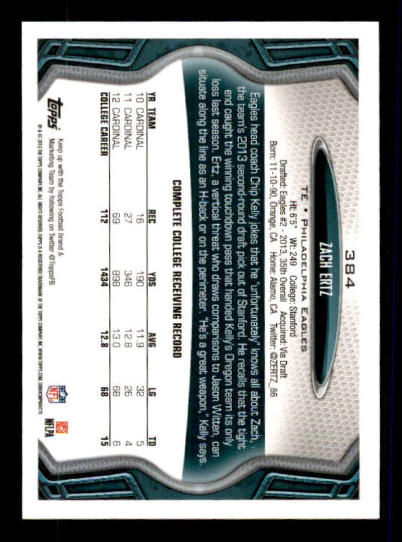 Zach Ertz Rookie Card 2013 Topps #384A Image 2