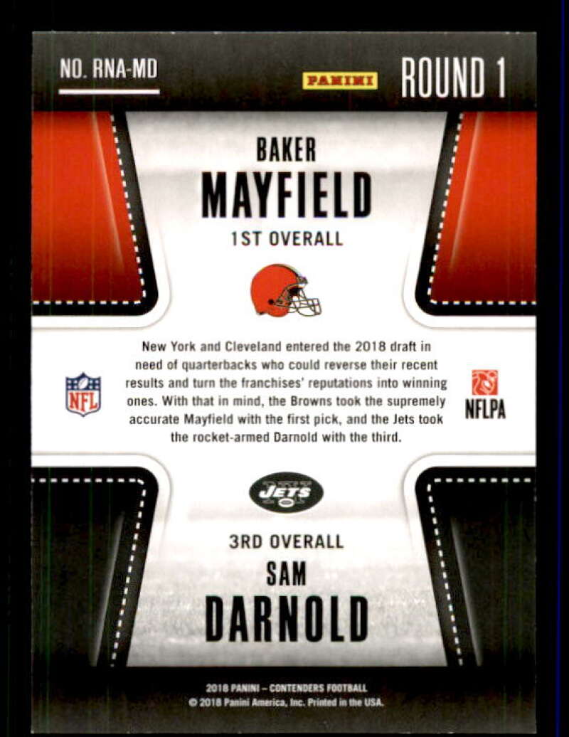 Baker Mayfield/Sam Darnold Rookie Card 2018 Panini Contenders Round Numbers #1 Image 2