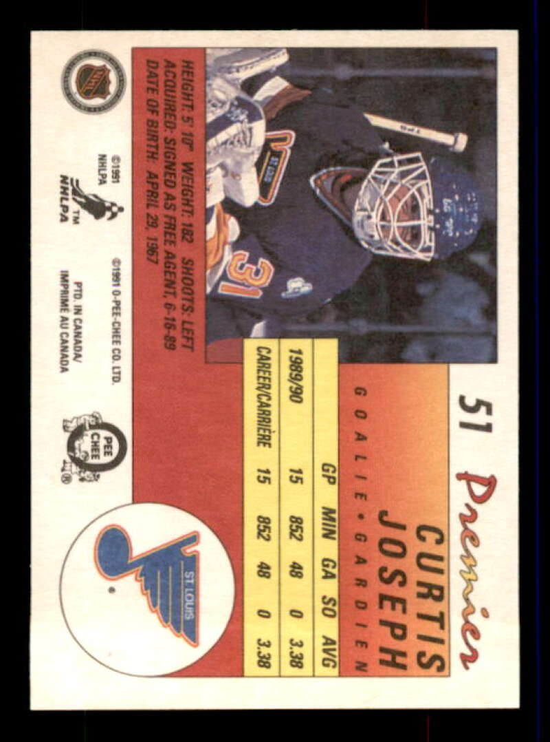 Curtis Joseph Rookie Card 1990-91 OPC Premier #51 Image 2