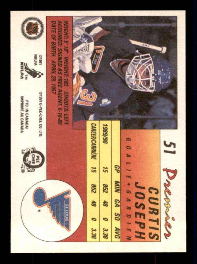 Curtis Joseph Rookie Card 1990-91 OPC Premier #51 Image 2