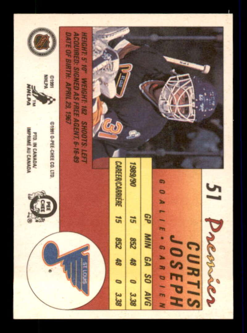 Curtis Joseph Rookie Card 1990-91 OPC Premier #51 Image 2