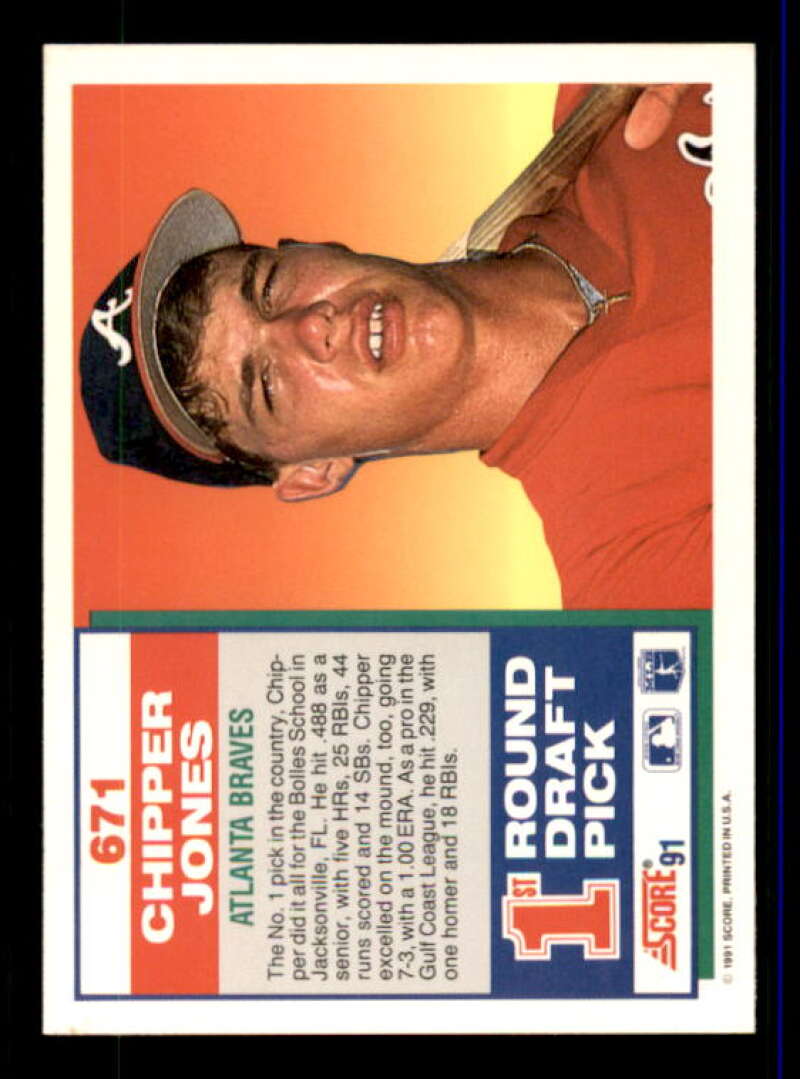 Chipper Jones Rookie Card 1991 Score #671 Image 2