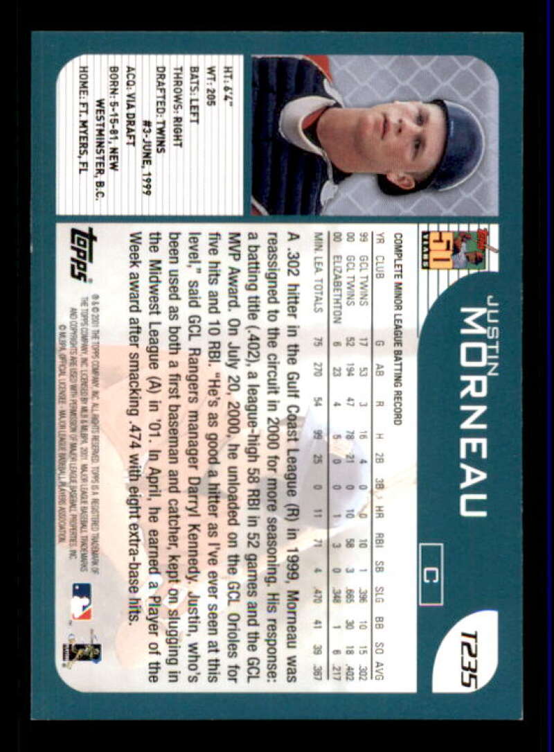 Justin Morneau Rookie Card 2001 Topps Traded #T235 Image 2