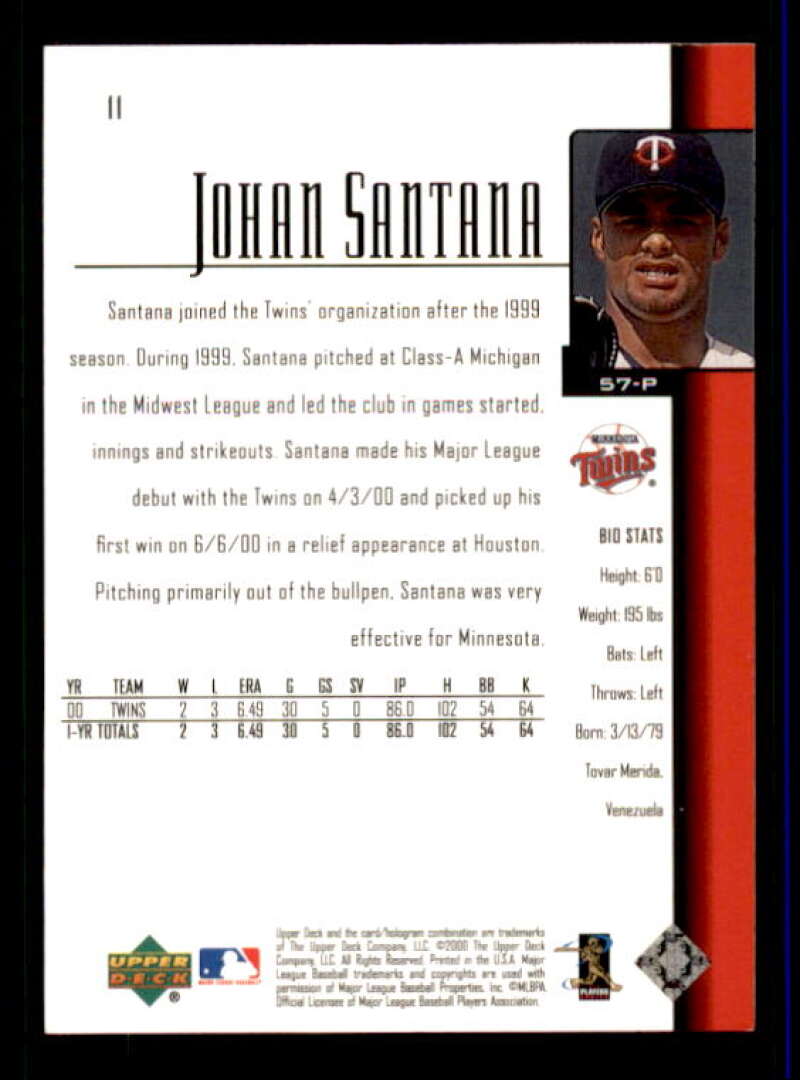 Johan Santana Rookie Card 2001 Upper Deck #11 Image 2