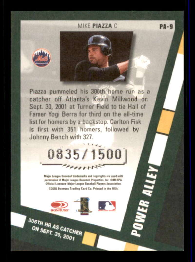 Mike Piazza Card 2002 Donruss Originals Power Alley #9 Image 2