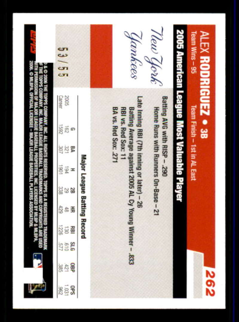 Alex Rodriguez MVP Card 2006 Topps Black #262 Image 2