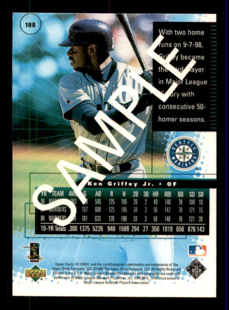 Ken Griffey Jr. Sample Card 1999 UD Ionix #S100 Image 2