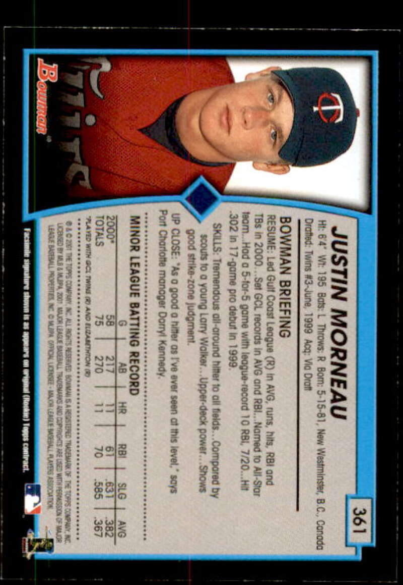 Justin Morneau Rookie Card 2001 Bowman #361 Image 2