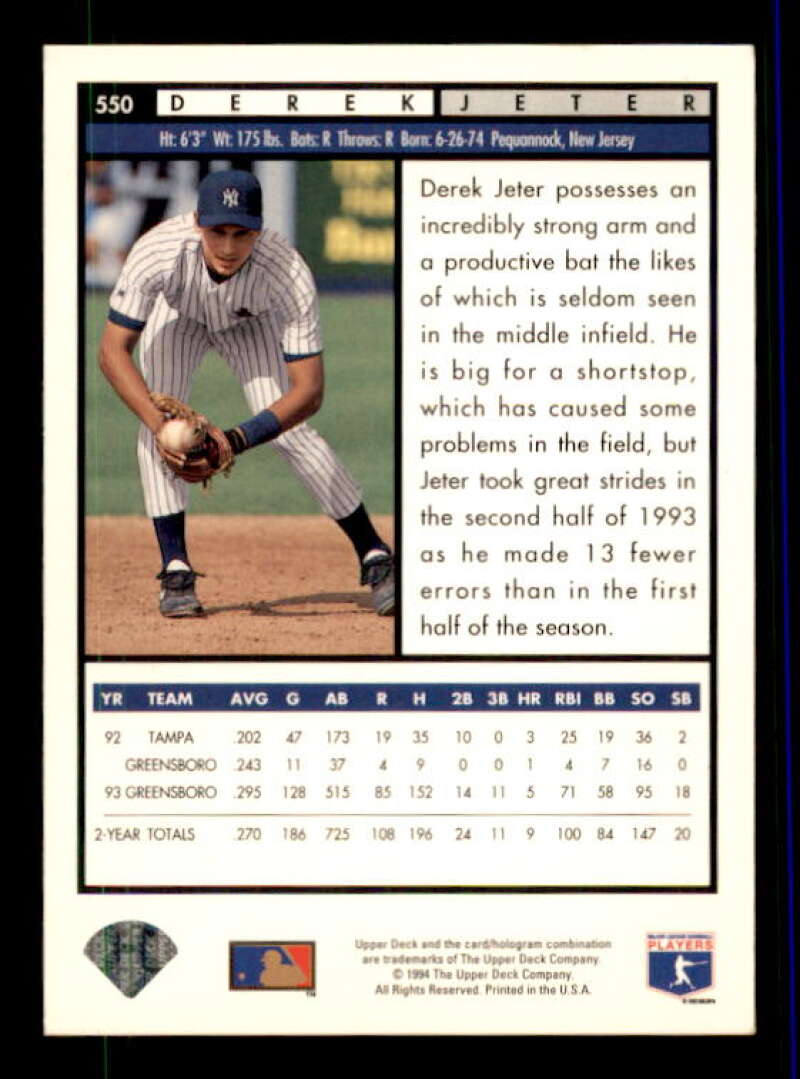 Derek Jeter Rookie Foil Top Prospects 1994 Upper Deck #550