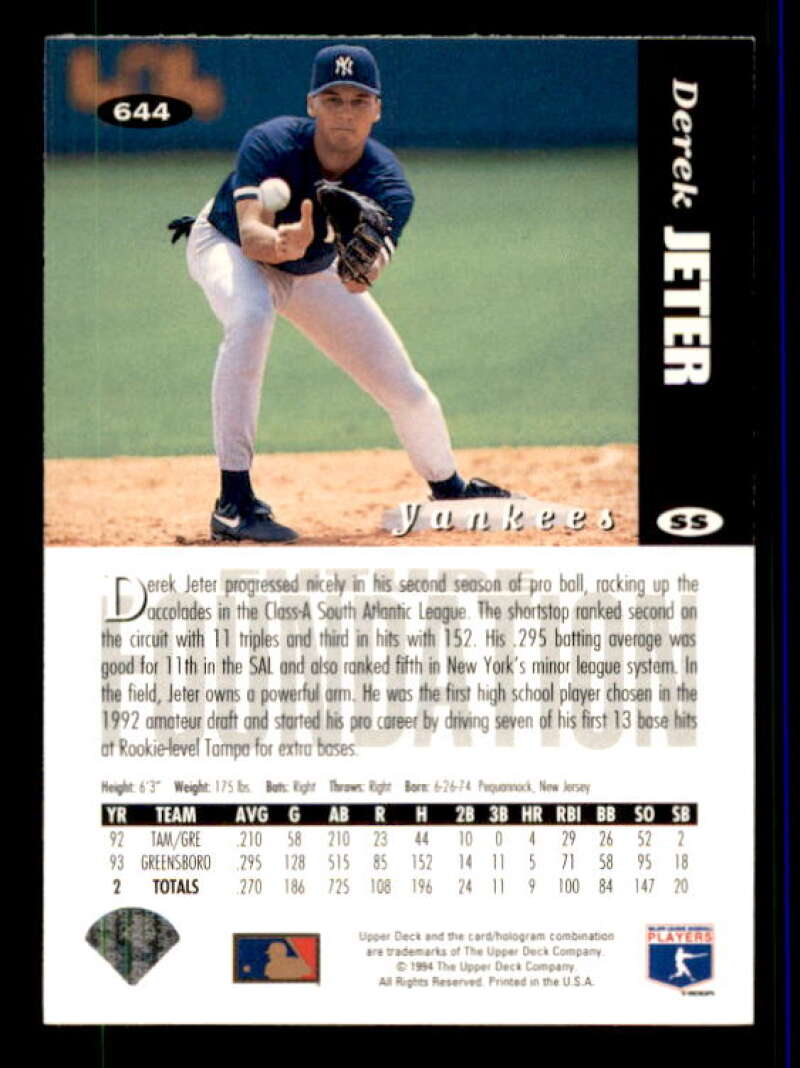 Derek Jeter Furtures Foundations Card 1994 Collector's Choice #644 Image 2