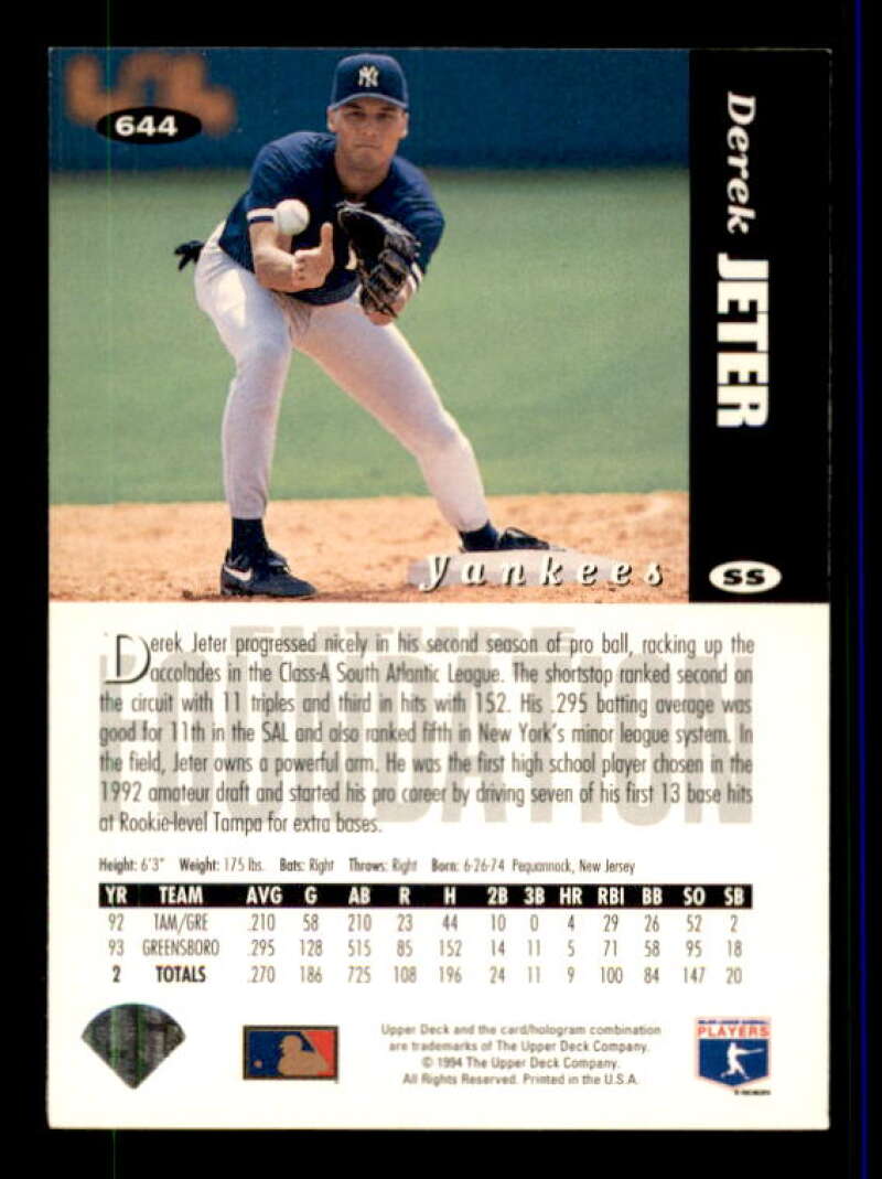 Derek Jeter Furtures Foundations Card 1994 Collector's Choice #644 Image 2