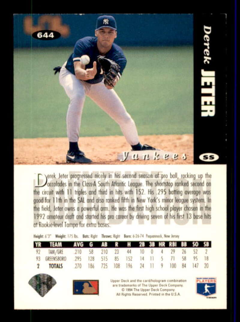 Derek Jeter Furtures Foundations Card 1994 Collector's Choice #644 Image 2