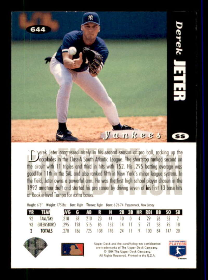 Derek Jeter Furtures Foundations Card 1994 Collector's Choice #644 Image 2