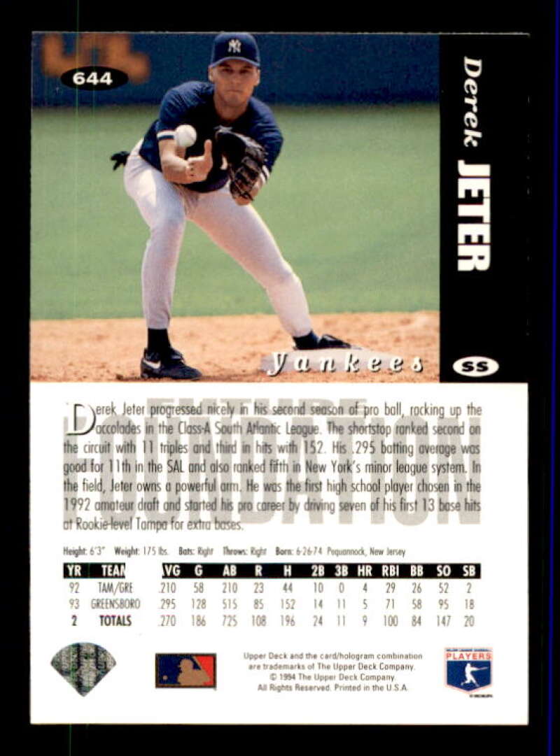 Derek Jeter Furtures Foundations Card 1994 Collector's Choice #644 Image 2