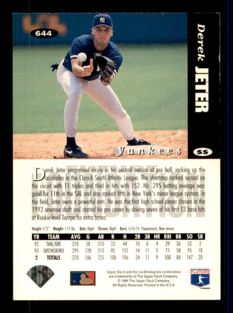 Derek Jeter Furtures Foundations Card 1994 Collector's Choice #644 Image 2