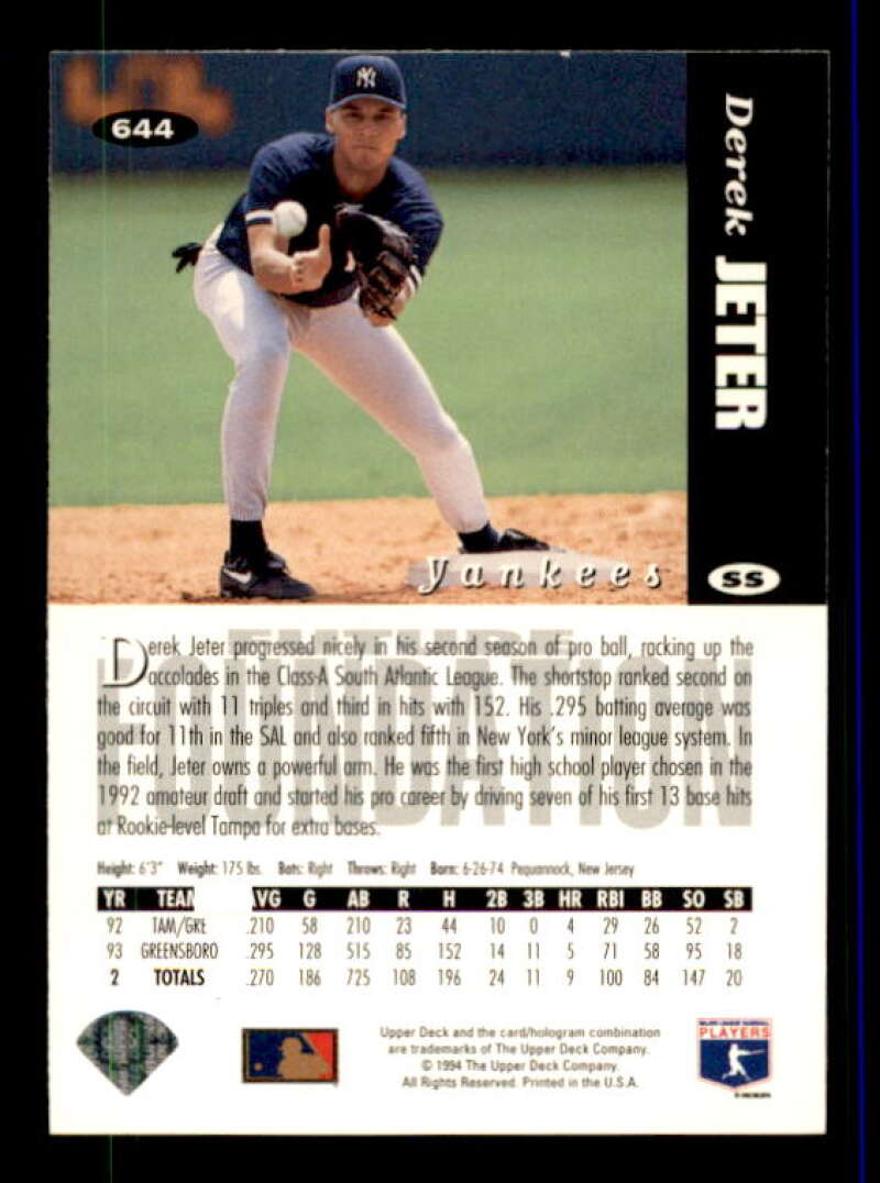 Derek Jeter Furtures Foundations Card 1994 Collector's Choice #644 Image 2