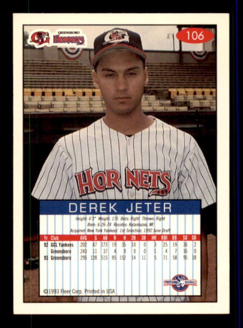 Derek Jeter Rookie Card 1993-94 Excel #106 Image 2