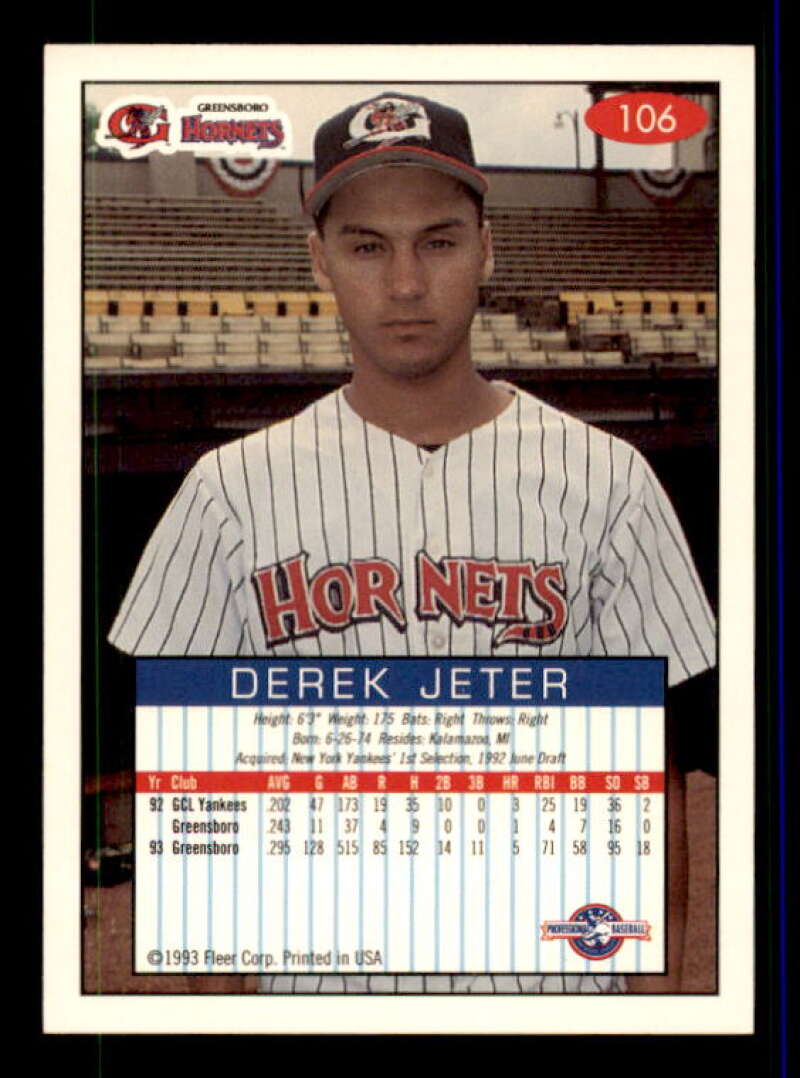 Derek Jeter Rookie Card 1993-94 Excel #106 Image 2