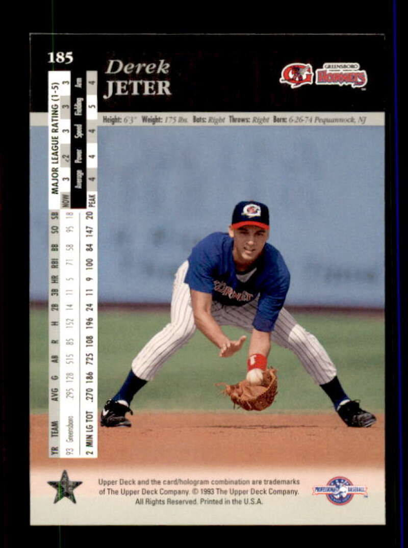 Derek Jeter Top Prospects Card 1994 Upper Deck Minors #185 Image 2