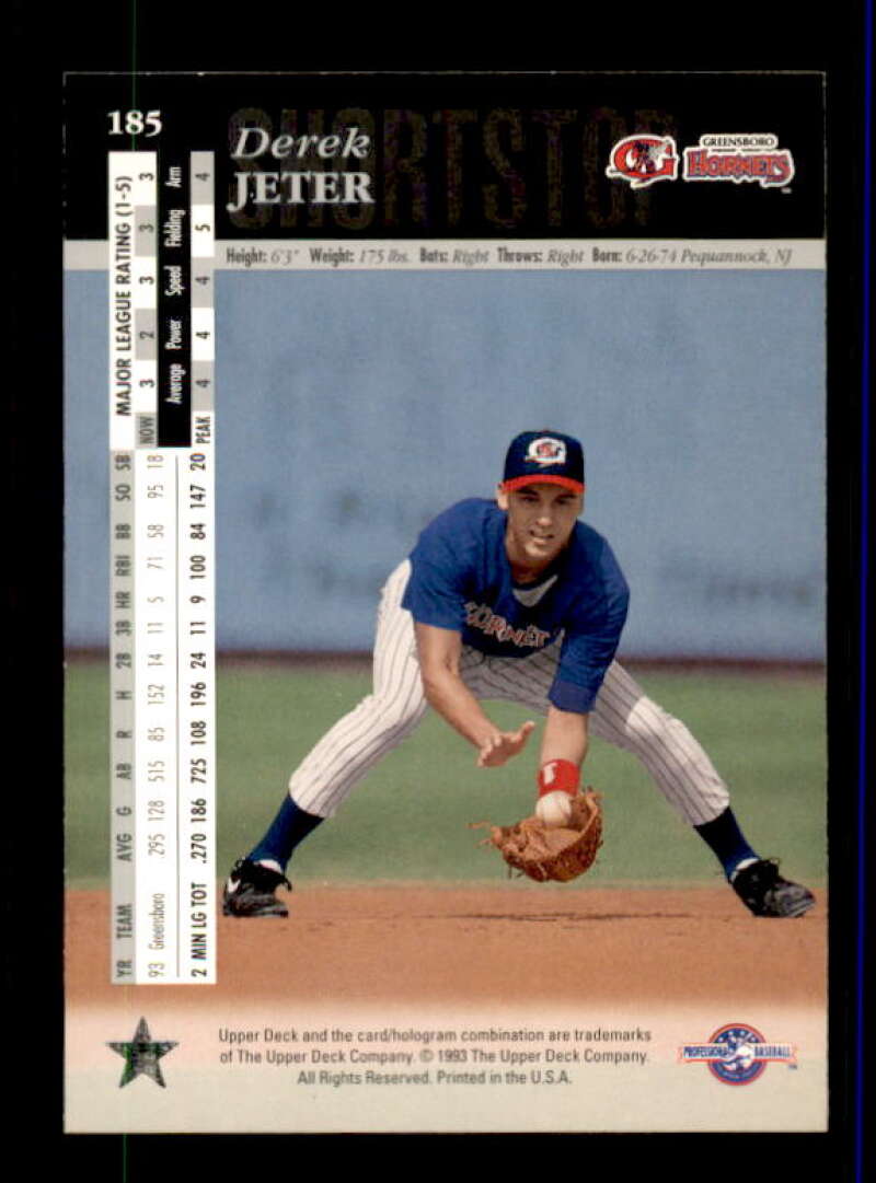 Derek Jeter Top Prospects Card 1994 Upper Deck Minors #185 Image 2